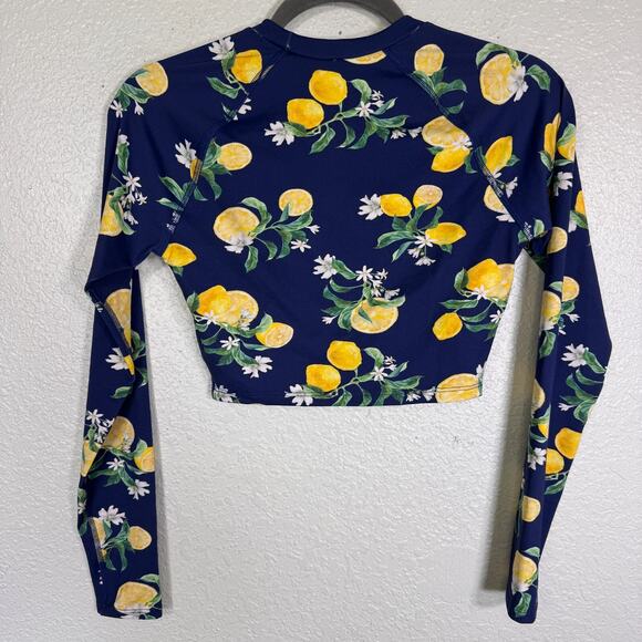 Lemon Print Swim Top Women Medium Crop Shirt Rashguard Surf Resort WET NEW $108 - Picture 2 of 8
